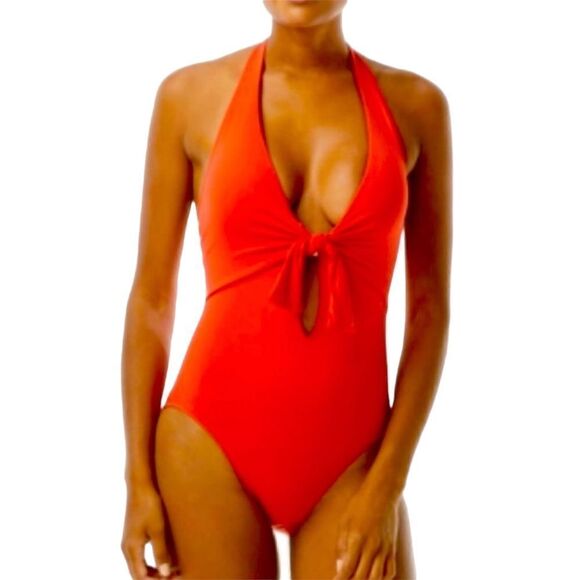 NEW - VINCE CAMUTO Women's Poppy Red Knot-Front Tie Halter One Piece Swimsuit 4 - Picture 3 of 8